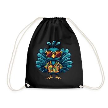 Peacock Bird Comic Funny Summer - Drawstring Bag - black - Front