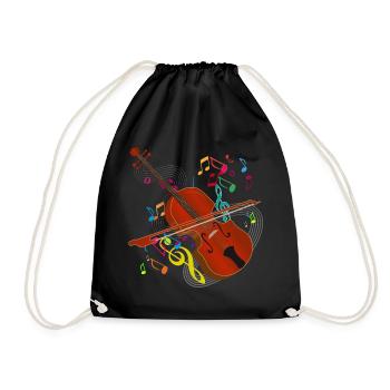 Music in Colors – Artistic Violin with Notes - Drawstring Bag - black - Front