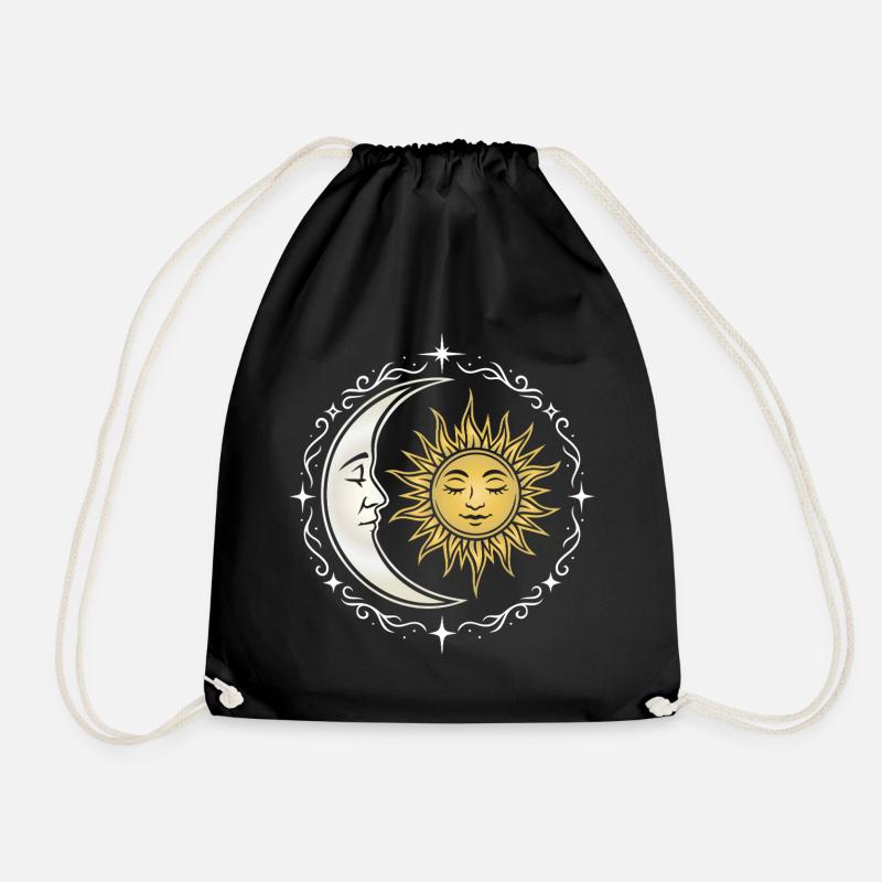Sun and Moon - Spiritual Symbol - Drawstring Bag - black