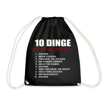 Gaming 10 Things I Want Gamer Games Gamer - Drawstring Bag - black - Front