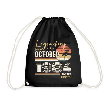 October 1984 Gift - Awesome Since October 1984 - Drawstring Bag - black - Front