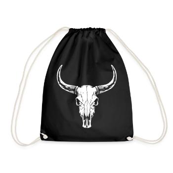 Bull Skull Silhouette - Western Style - Drawstring Bag - black - Front