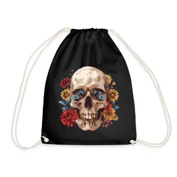 Skull, skull with flowers - Drawstring Bag - black - Front