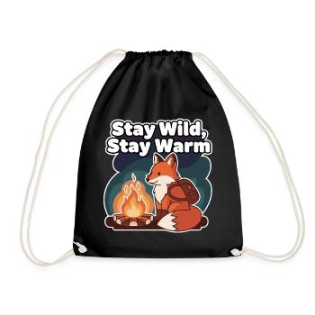 Stay Wild, Stay Warm - Fox at the Campfire - Drawstring Bag - black - Front