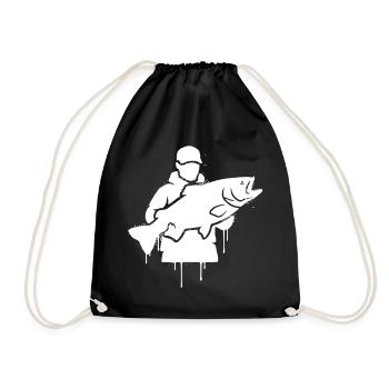Angler pride: Classic fisherman silhouette - Drawstring Bag - black - Front