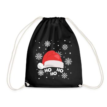 Weihnachtsmütze HO HO HO Weihnachtsmann Weihnacht - Turnbeutel - Schwarz - Vorne