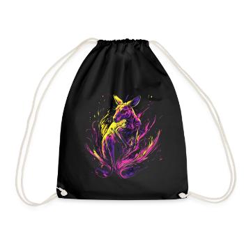 Kangaroo Animal Australia Down Under Neon Colorful Art - Drawstring Bag - black - Front