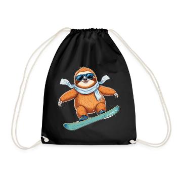 Snowboard Faultier Winter Cool Lustig Cartoon - Turnbeutel - Schwarz - Vorne