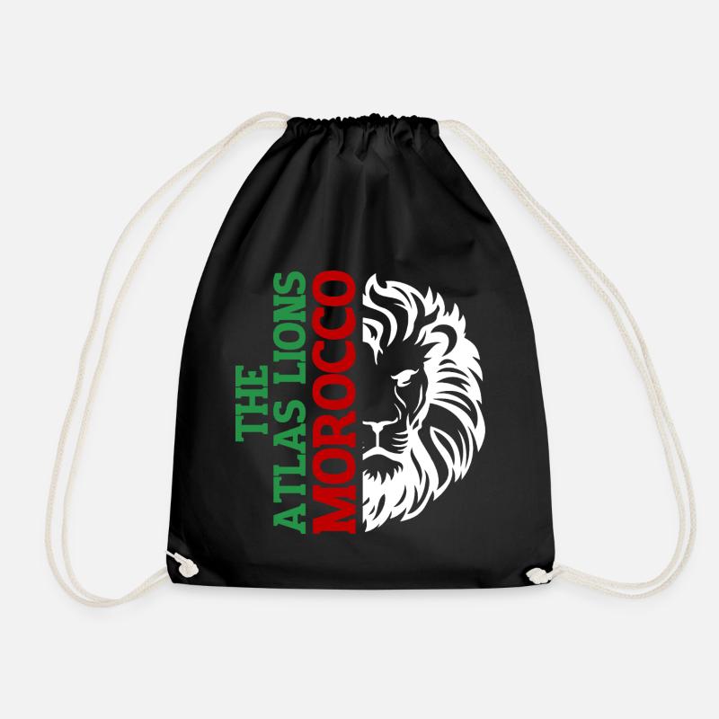 Vertical Morroco Typography with AtlasLion - Drawstring Bag - black