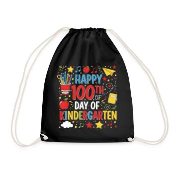 100 Days of Kindergarten Happy 100th Day of School - Drawstring Bag - black - Front