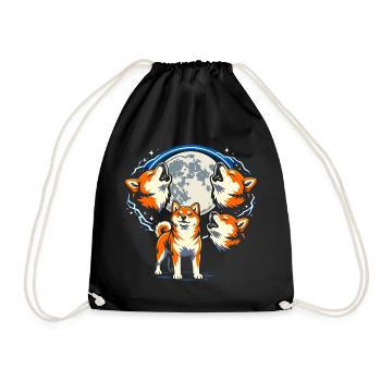 Shiba Inu Howling Moon Funny Three Dogs - Drawstring Bag - black - Front