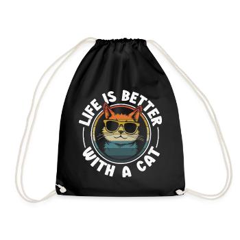 La vie est meilleure avec un chat - Chat avec des lunettes de soleil - Sac de sport léger - noir - Devant