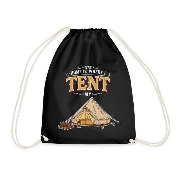 Camping Tent Humour Quote Home Is Where I Tent - Drawstring Bag - black - Front