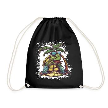 Turtle Summer Comic - Drawstring Bag - black - Front