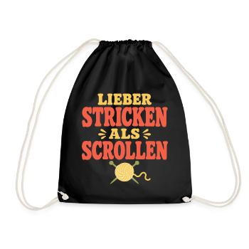 Lieber stricken als scrollen – Retro-Strickspruch - Turnbeutel - Schwarz - Vorne