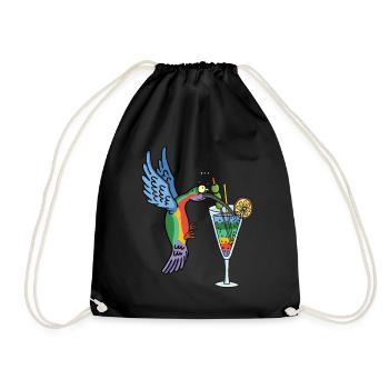 Hummingbird and cocktail - Drawstring Bag - black - Front