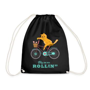 Katze Fahrrad Rollin - Turnbeutel - Schwarz - Vorne