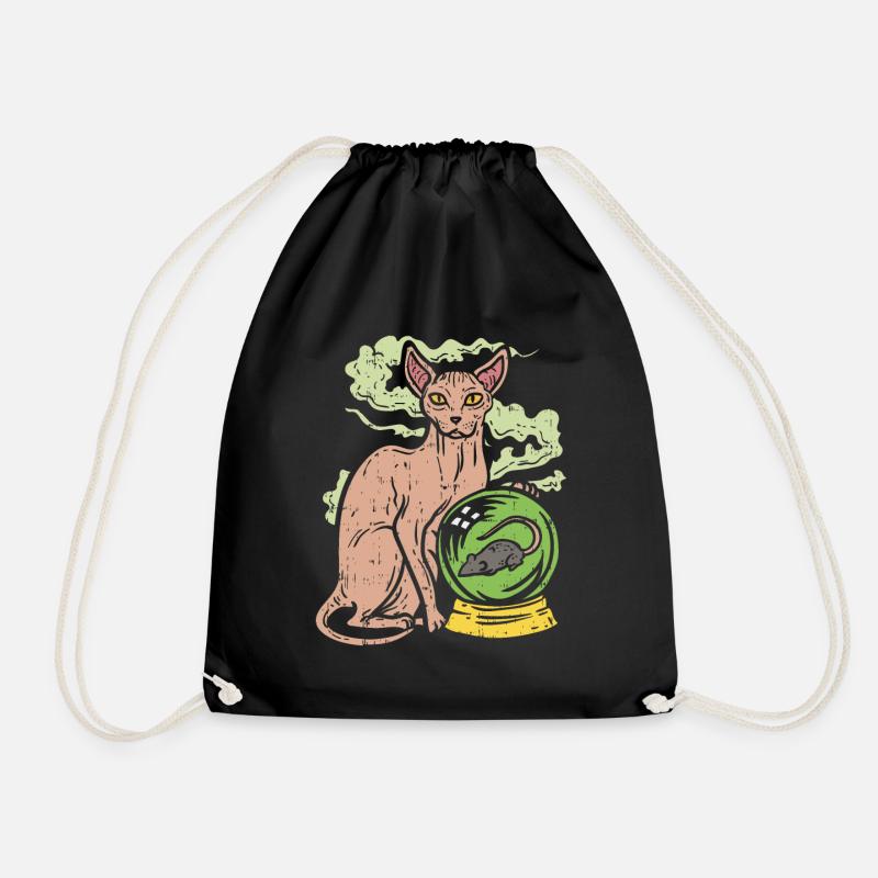 Sphinx cat with crystal ball i nude cat - Drawstring Bag - black