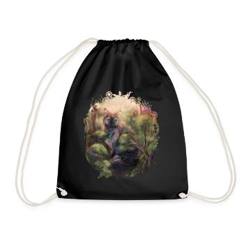Chat sauvage dans la forêt - Sac de sport léger - noir - Devant