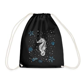 Seahorse with water splashes. Maritime. Sea horse. - Drawstring Bag - black - Front