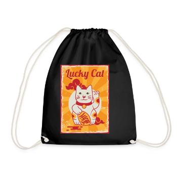 Japanese lucky cat - Drawstring Bag - black - Front