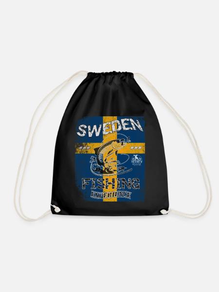 Sweden Fishing Flag Fishing Fish Design - Drawstring Bag - black