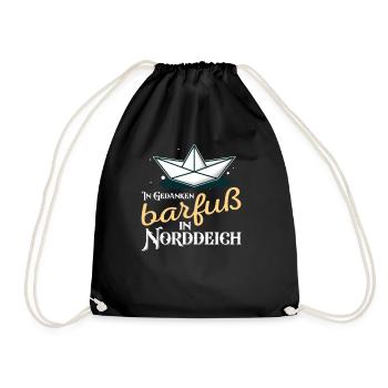 In Gedanken barfuß in Norddeich Nordsee Küste - Turnbeutel - Schwarz - Vorne