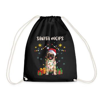 Merry Christmas Santa Mops - Weihnachtsoutfit - Turnbeutel - Schwarz - Vorne