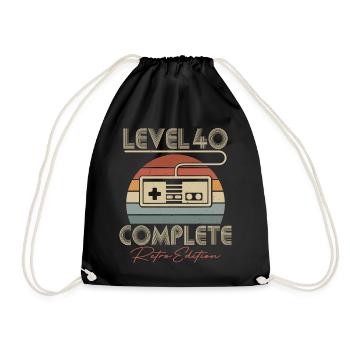 40 Birthday Level 40 Complete 40 Years Retro - Drawstring Bag - black - Front