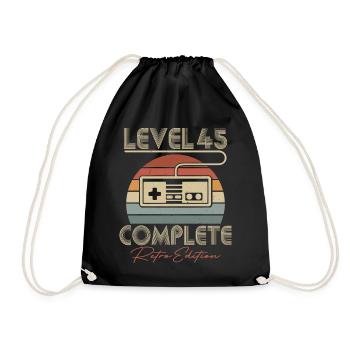 45th Birthday Level 45 Complete 45 Years Gift - Drawstring Bag - black - Front