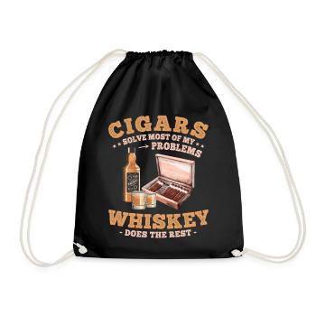 Funny Cigar Sayings for Whiskey and Cigars Lovers - Drawstring Bag - black - Front