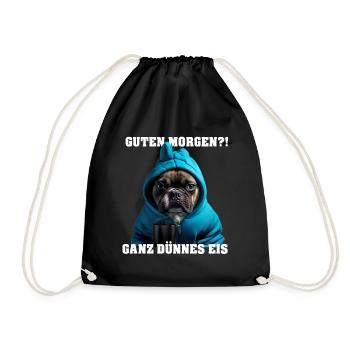 Französische Bulldogge mit Hoodie Ganz dünnes Eis - Turnbeutel - Schwarz - Vorne