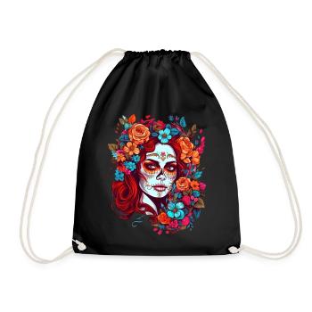 Dia de los muertos femme maquillage avec des fleurs - Sac de sport léger - noir - Devant