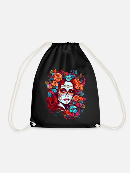 Dia de los muertos femme maquillage avec des fleurs - Sac de sport léger - noir