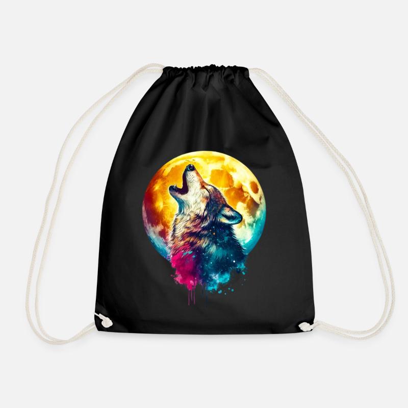 Wolf heult den Mond an - Turnbeutel - Schwarz