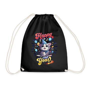 Silvester Katze Happy New Year Neujahr Party Feier - Turnbeutel - Schwarz - Vorne