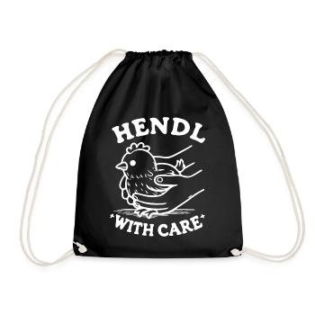 hendl with care hühner hühnerstall wortspiel - Turnbeutel - Schwarz - Vorne