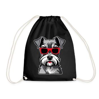 Cute Schnauzer Dog with Glasses II - Drawstring Bag - black - Front