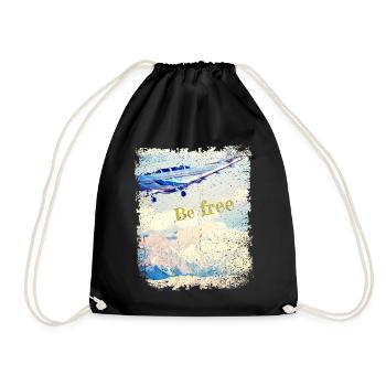 Be free - Old Airplane - Vintage Look - Drawstring Bag - black - Front