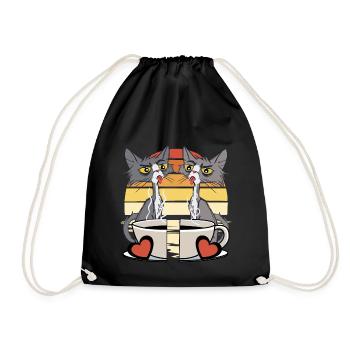 Valentin Retro Coffee Cup Partner Cats 80s - Drawstring Bag - black - Front