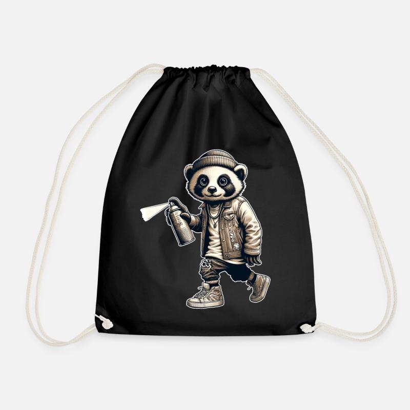 Panda Graffiti Sprühdose Streetart - Turnbeutel - Schwarz