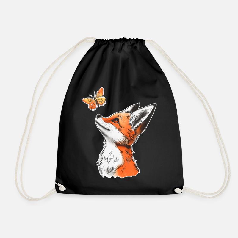 Fuchs mit Schmetterling - Turnbeutel - Schwarz