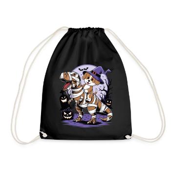 Cute dog riding a dinosaur on Halloween - Drawstring Bag - black - Front
