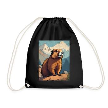 Marmot in the mountains - Drawstring Bag - black - Front