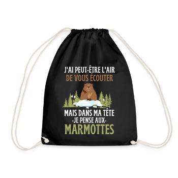 Dans ma tête je pense aux marmottes - Sac de sport léger - noir - Devant