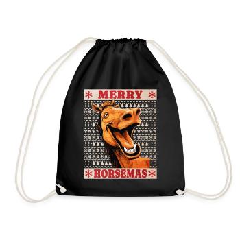 Horse Christmas Funny Funny Xmas Christmassy - Drawstring Bag - black - Front