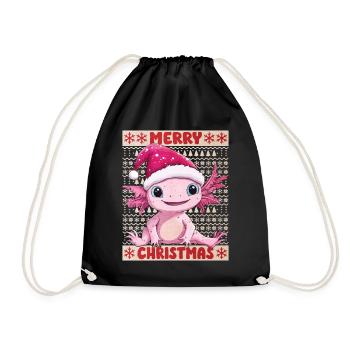 Axolotl Ugly Christmas Christmas Cute - Drawstring Bag - black - Front
