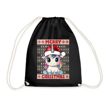 Unicorn Ugly Christmas Christmas Cute - Drawstring Bag - black - Front