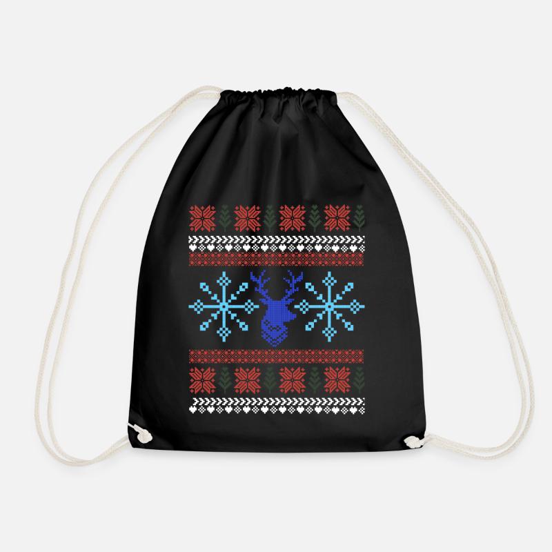 Pixel Christmas Pattern - Drawstring Bag - black