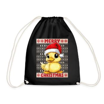 Ente Ugly Christmas Weihnachten Xmas Süß Niedlich - Turnbeutel - Schwarz - Vorne